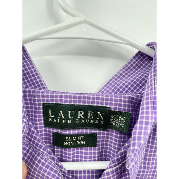 Lauren Ralph Lauren Men 15 1/2 Long Sleeve Purple Plaid Button Up Shirt Slim Fit - Picture 2 of 6